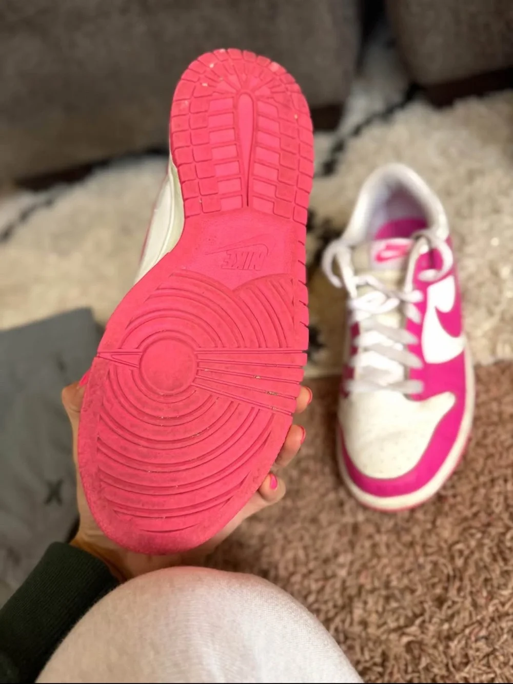 Nike Women’s Pink and White Low-Top Dunks — Classic Swoosh Style